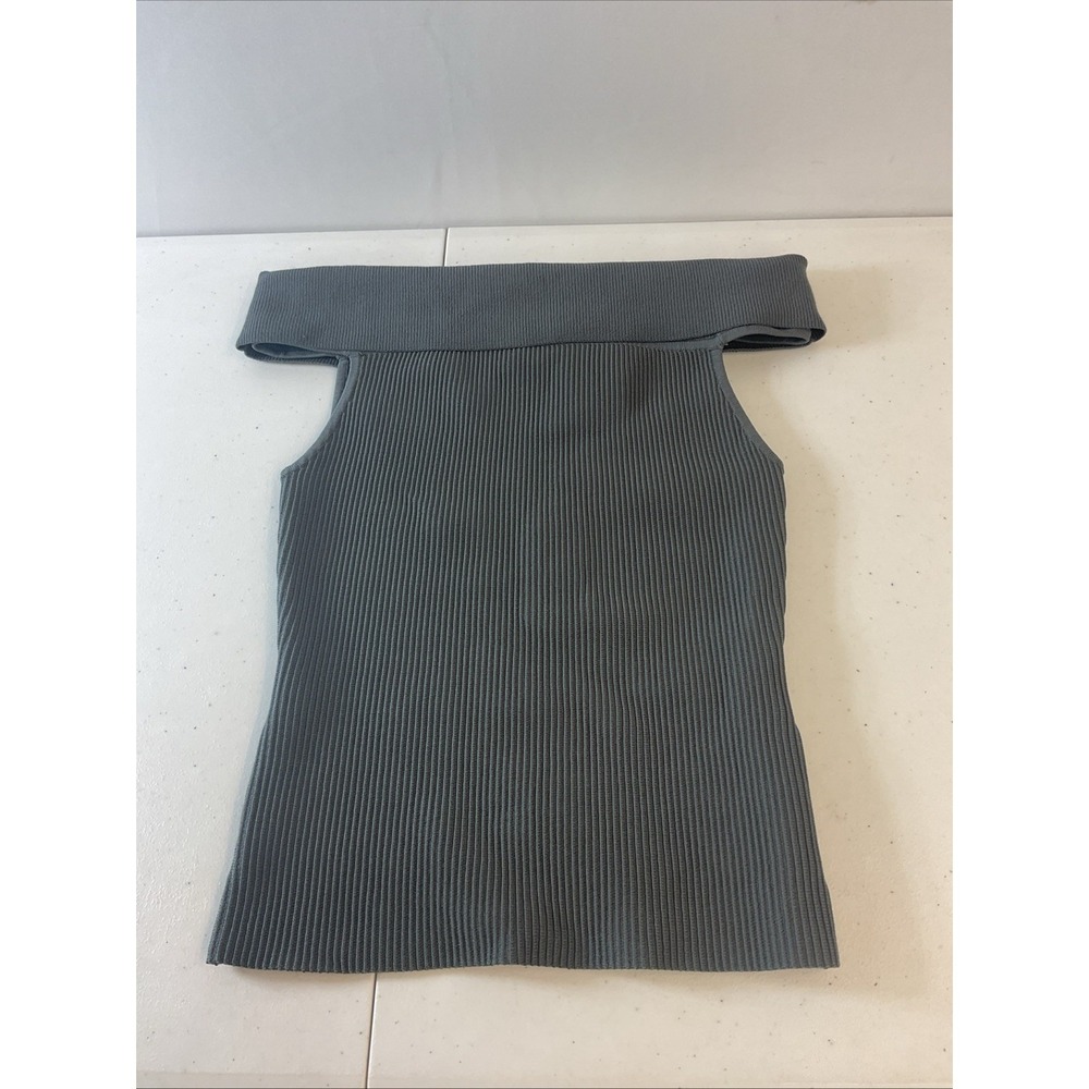 Aritzia Babaton Sculpt Knit Off‑Shoulder Top Ionic Gray Sz‎ S BodyCon Ribbed